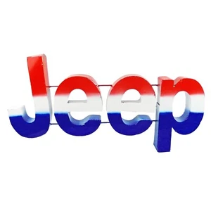Large Patriotic Red White Blue Recycled Metal Jeep Wall Decor Sign 24 1/2 inch - Picture 1 of 4