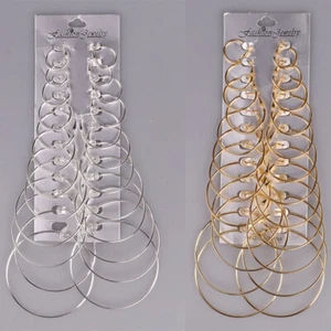 Jewelry Earrings Women 12Pairs Big Circle Round Ring Simple Hoop Oversize Gifts - Picture 1 of 14