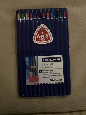STAEDTLER Watercolour Pencils 12 Triangle Non Fade Pigment Colouring Kids Art - Image 1 of 2
