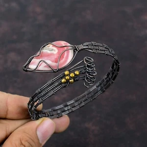Rhodochrosite Gemstone Wire Wrapped Adjustable Cuff Copper Jewelry For Women - Picture 1 of 7