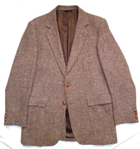 Vintage 90s Harris Tweed 42L Brown Scottish Wool Blazer - Picture 1 of 10