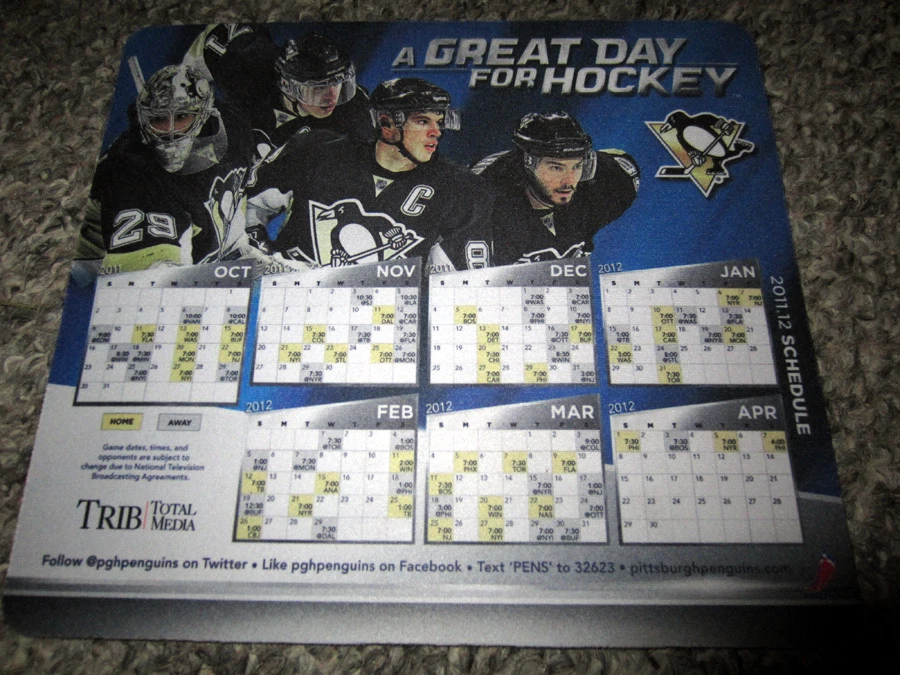 Pittsburgh Penguins 2011-12 Season MOUSEPAD Home Opener Malkin Crosby Fleury SGA - Image 1 of 1