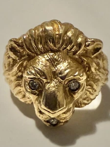 Vintage 14K Yellow Gold Lion 0.04 Carat Diamond Ring Size 10.00 S5 - Picture 1 of 4