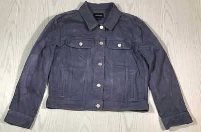 J. Crew Jean 夹克女式小号牛仔紫色棉质纽扣口袋 — 第 1/4 张图片