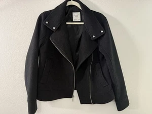 Chaqueta de Moto Abercrombie & Fitch Negra/Gris Cremallera Completa Talla M Mujer Mediana - Imagen 1 de 7
