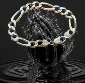 Mens Sterling Silver Figaro Bracelet 925 Italy Chain Link 9” 35.7 GM Vintage VGC - Picture 1 of 20