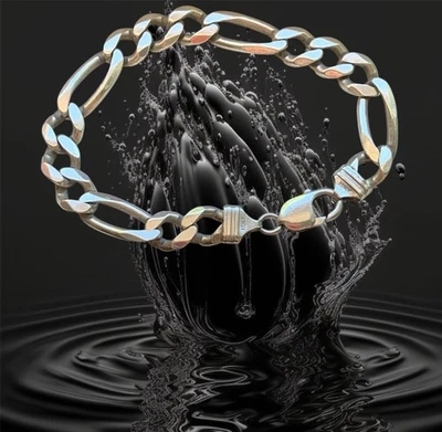 Mens Sterling Silver Figaro Bracelet 925 Italy Chain Link 9” 35.7 GM Vintage VGC - Image 1 of 4