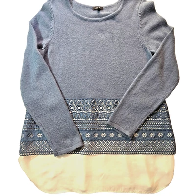 Apt. 9 Sweater Womens Size L Blue Embroidery Sweater Shirt Hem White - - Image 1 of 4