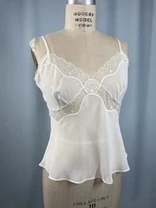 Vintage Camisole Top SIZE 36 MEDIUM sheer ivory white VANITY FAIR classic lace - Picture 1 of 9