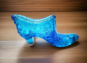 Zapatilla Vintage Arte Vidrio Azul Mini Zapato Margarita Botón Patrón Tacón - Imagen 1 de 8