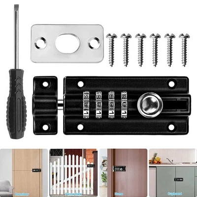 4 Digit Pin Code Combination Bolt Lock Kit Slide Door Latch Lock with Screws - Image 1 of 4