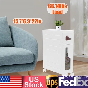 Slim Bathroom Sideboard, 22in White Storage Cabinet Floor Narrow Towel Organizer - Picture 1 of 21