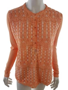 COPENHAGEN LUXE Size M Orange Popover Tunic Blouse Cotton Long Sleeve Diamonds - Picture 1 of 5