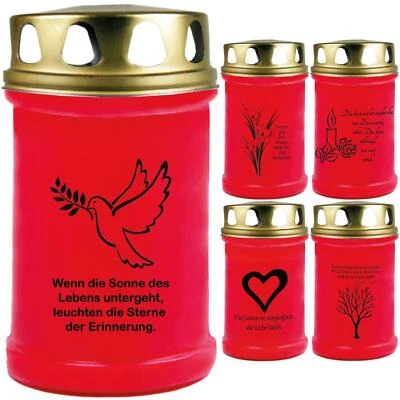 HSCANDLE Grabkerze Rot Motiv Lyrik 2 48h Grablicht Grabkerzen Grabschmuck Grablichter