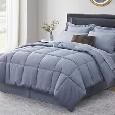 UMCHORD Queen Comforter Set, Blue 8 Pieces Bed in a Bag, Cationic Dyeing Bedding