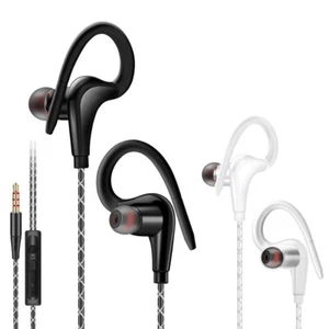 Earhook Corded Earbuds Headphones 3.5mm Plug Wire Volume/Mic For Running Jogging - Picture 1 of 14