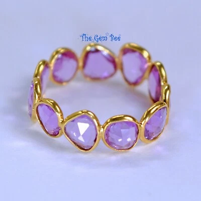 Anillo de eternidad de oro macizo de 18k con zafiro rosa de forma libre talla 8 Foto 1 de 4