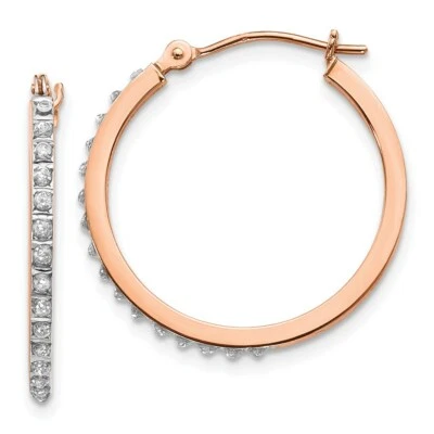 14k Rose Gold Diamond Fascination Round Hinged Hoop Earrings - Image 1 of 3
