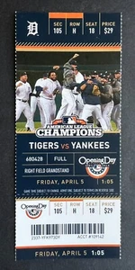 2013 New York Yankees vs Detroit Tigers Ticket Stub 4/5/13 Opening Day! Mint!!! - Picture 1 of 1