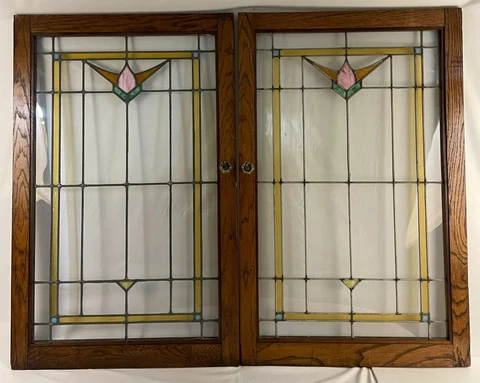 Antique Vintage c1915 Craftsman Arts & Crafts Stylized Tulip Cabinet Doors Cover