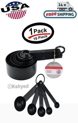10 Pcs Plastic Measuring Cups Kitchen Spoon Baking Cooking Tools Set, AST Color - Image 1 of 4