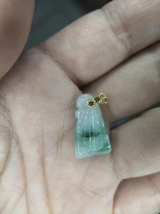 Natural Burma icy green jadeite jade 18K(au750) yellow gold Lotus pendant - Picture 1 of 5