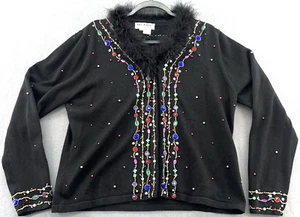 Jack B Quick Beaded Sweater Womens X-Large Black Festive Bejeweled Cardigan - Picture 1 of 10