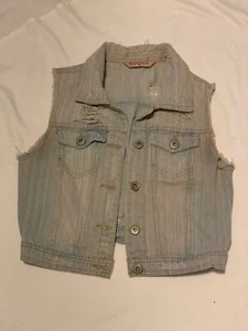 Highway Jeans Junior Cropped Sleeveless  Jean Distressed Jacket Size Small M - Picture 1 of 5
