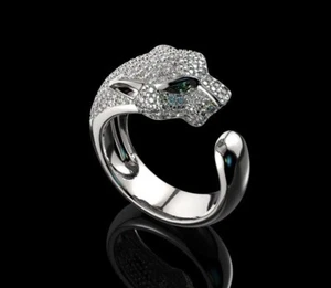 2Ct Simulated Marquise Cut Green Emerald Jaguar Shape Ring 14K White Gold Finish - Picture 1 of 7