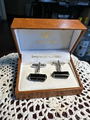 Swarovski Men's Black Crystal Cuff Links (Pair) *Genuine* Mint in  Box! - Image 1 of 4