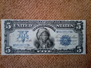 1899 $5 FIVE DOLLAR LARGE-SIZE SILVER CERTIFICATE BANKNOTE, VF++/XF, BLUE SEAL - Picture 1 of 14