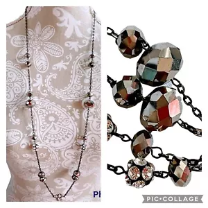 35” Black Chain Ab Black stones w Rhinestone Ball Faceted Beads Long Necklace - Picture 1 of 11
