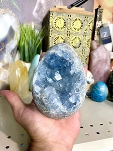 Celestite Egg Cluster Geode Healing Crystals Natural Blue Stone 5x3.5” - Picture 1 of 10