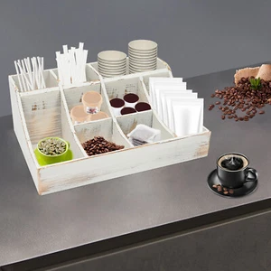 Wood Countertop Coffee Organizer Tea Condiment Holder Storage For Sugar Packets - Picture 1 of 12