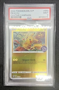 Pokemon TCG Indonesia Pikachu Promo 353/S-P Chatime Campagna Timbro PSA 9 - Foto 1 di 5