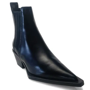 Helmut Lang Cowboy Ankle Boot Chunky Heels Black Leather NARROW BOOT - Picture 1 of 13