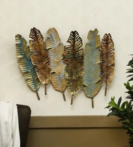 Decorazione Parete Metallo Foglie Banana Appeso Da Parete Metallico Rustico Antico - Foto 1 di 6
