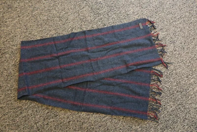 $98 Coach 100% Lambs Wool All Over Ticking Striped Scarf - Gray / Red - # 83136 - Image 1 of 3
