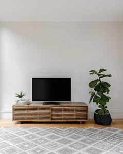 Leo Sliding Doors Solid Wood 140 cm Modern Entertainment TV Unit with Storage - Picture 1 of 8