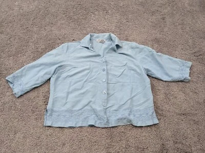 Blusa mujer dressbarn 18W abotonada azul 70% seda 30% lino Foto 1 de 4