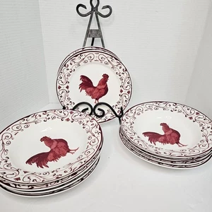 Canterbury Potteries Country Toile Red Rooster Set 12 Schüsseln & Teller Keramik - Bild 1 von 6