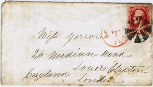 1871 Feb 7: USA Sc#148 6c Lincoln Boston-London with receiving cancel of London - Picture 1 of 2
