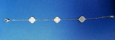 Rachel Zoe 7” Sterling Silver Gold plated Mother of Pearl Clover Bracelet - NEW - Image 1 of 3