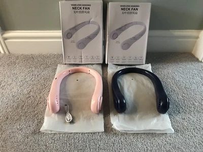 Ventiladores colgantes recargables para cuello x2 rosa y azul enfriador perezoso portátil USB - Imagen 1 de 4