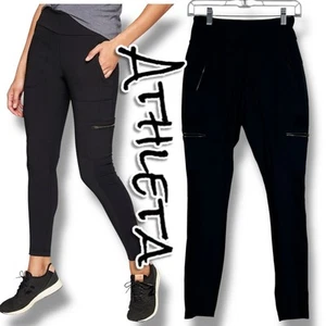 Athleta Headlands Hybrid High Rise Cargo Legging Black Outdoor Gym Womans Size 4 - Picture 1 of 11