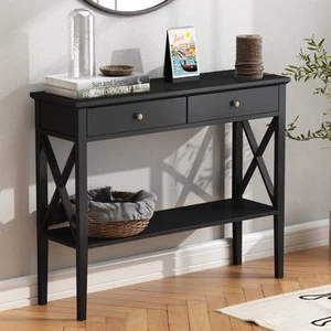 Console Table with Drawers, Narrow Wood Accent Sofa Table Entryway Table with... - Picture 1 of 7