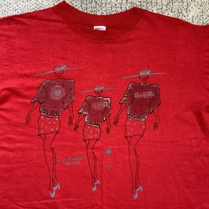 Vintage 90s Red California Style T Shirt Large Beverly Hills Sparkle - Picture 1 of 7