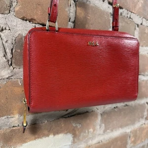 Lauren Ralph Lauren RLL Red Leather Phone Zip Wallet Crossbody Clutch NWOT - Picture 1 of 13