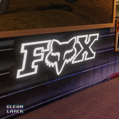 Fox Racing Logo Led RGB Motorcycle Garage Light Sign Mancave