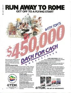 Vintage Print Ad TDK VHS Video Tape - Dash For Cash Sweepstakes - Mar 1987 - Picture 1 of 5